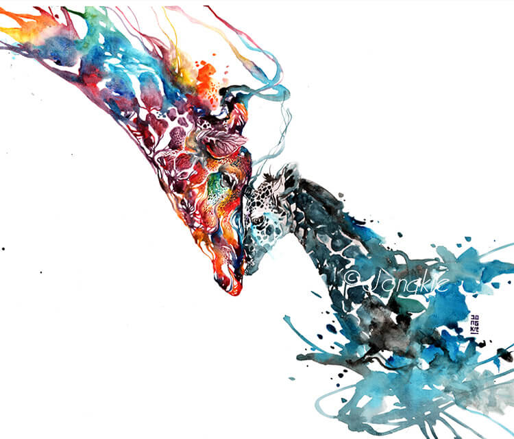 750x640 Giraffes Love Watercolor By Art Jongkie No. 813