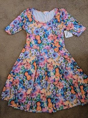 300x400 New Lularoe Nicole Dress Floral Rainbow Watercolor Vintage Peony