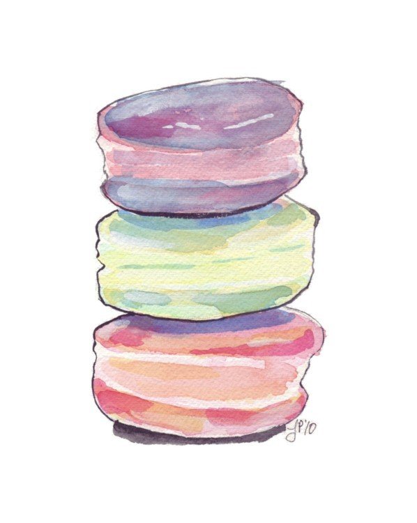 598x750 The Stack Of Purple, Green, And Rose Macarons In This Watercolor