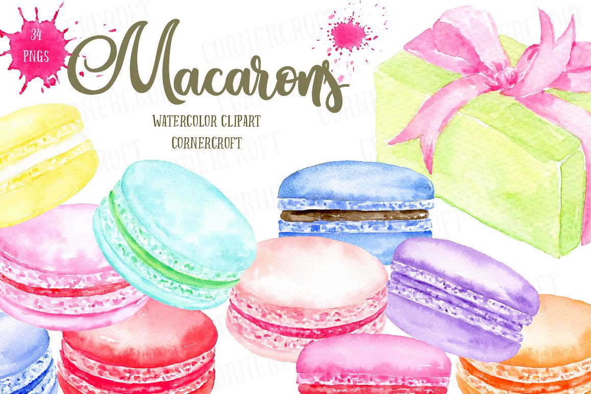 1158x772 Watercolor Macaron Illustration
