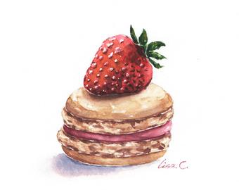 340x270 Watercolor Print Cherry Macaron Macaron Art Etsy