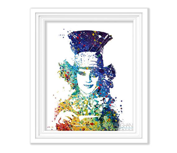 570x492 The Mad Hatter Art Print Alice In Wonderland Watercolor Painting