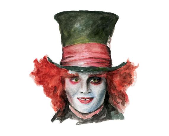 570x458 The Mad Hatter Watercolor Painting Print Wall Art Alice In Etsy