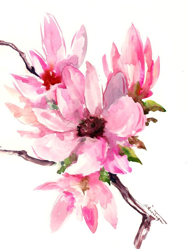 640x850 Magnolia Abstract Pink White, Floral Painting, Original Watercolor
