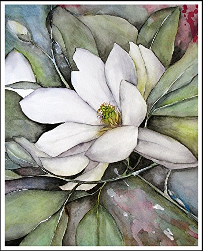404x500 White Magnolia Watercolor Painting Flower Wall Art