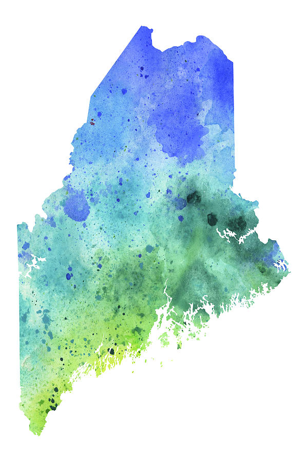 600x900 Watercolor Map Of Maine, In Blue And Green Painting By Andrea Hill