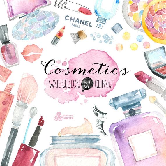 570x570 Makeup Cosmetics Watercolor. 57 Hand Painted Clipart Diy Etsy