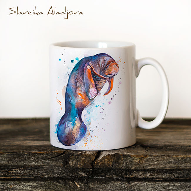 650x650 Manatee Watercolor Coffee Mug 2
