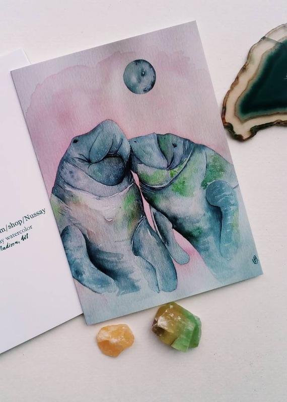 570x800 Manatee Card Watercolor Painting Etsy
