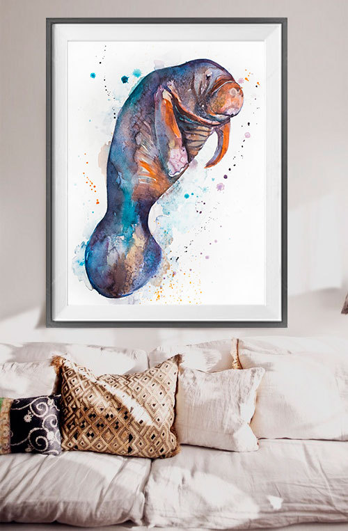 500x763 Manatee Watercolor Painting Print