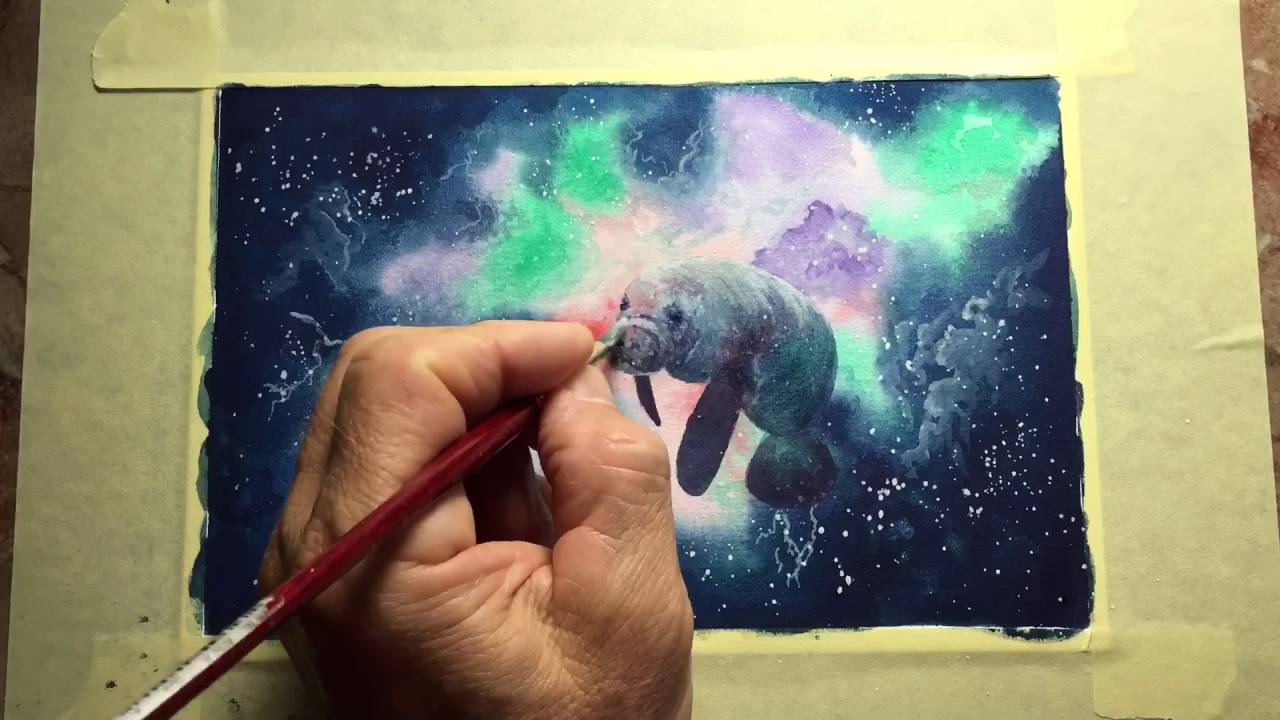 1280x720 Watercolor Painting Timelapse Translucent Cosmic Manatee