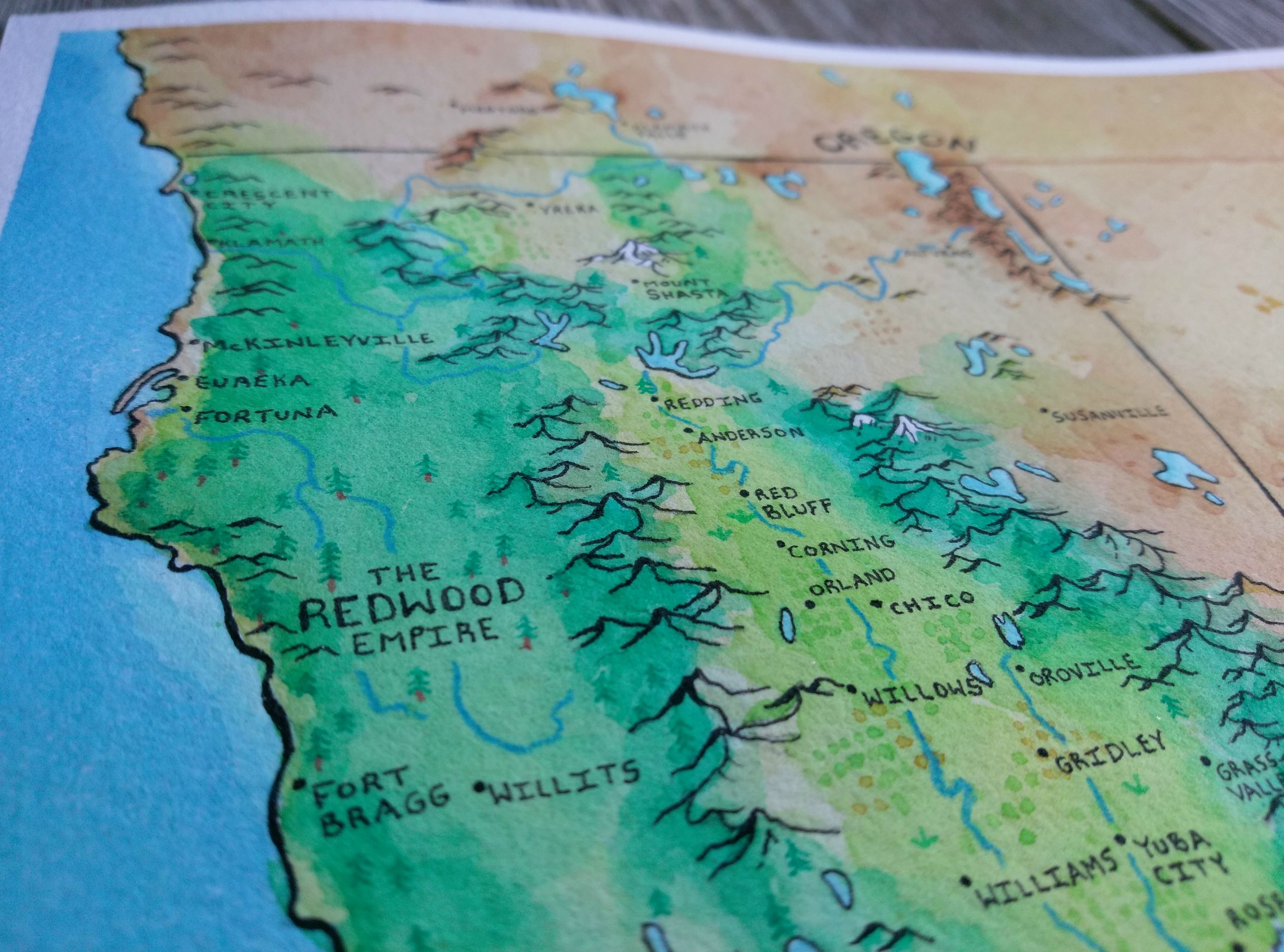 2524x1872 I Painted A Fantasy Watercolor Map Of California