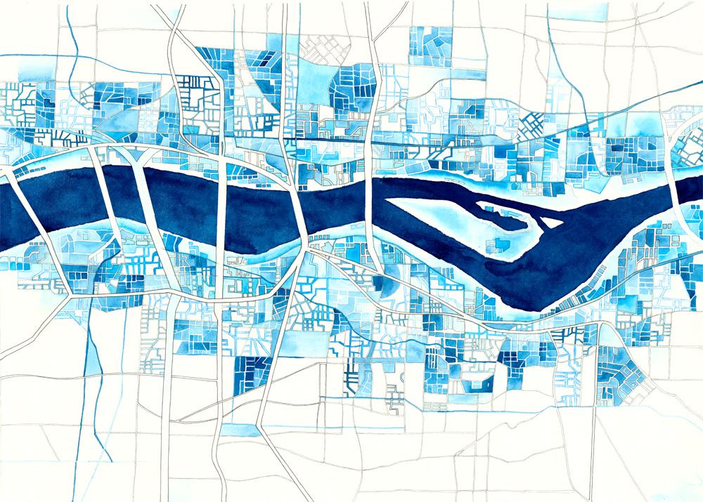 1000x715 Oc] I Painted A Watercolor Map Of Portland, Oregon [1000 X 715