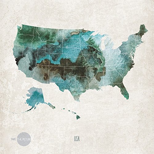 500x500 Watercolor Map Of The United States. Map Wall Art