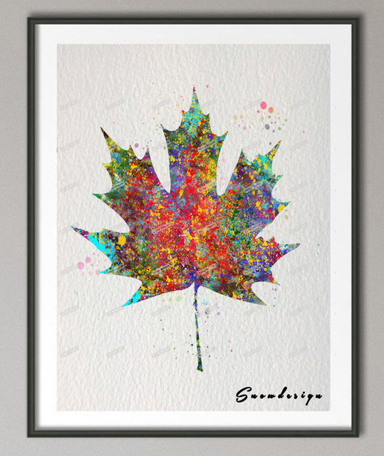 539x640 Original Watercolor Maple Leaf Canvas Painting Modern Wall Art