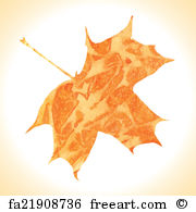 180x195 Free Art Print Of Watercolor Maple Leaf And Autumn Word. Orange