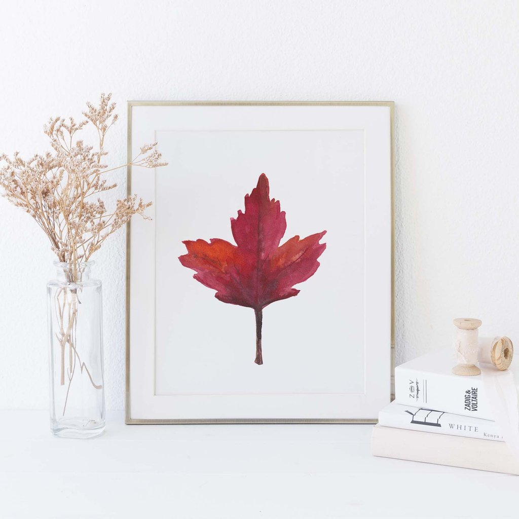 1024x1024 Watercolor Maple Leaf Wall Art Print Jetty Home