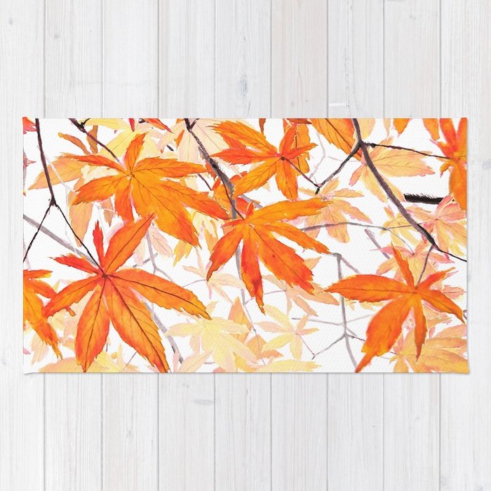 700x700 Orange Maple Leaves Watercolor Rug By Colorandcolor Society6