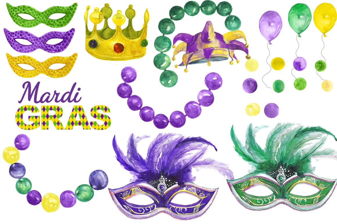 1160x772 Mardi Gras Watercolor Set By Dolly Potterson