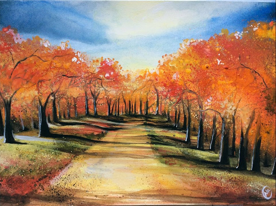 965x720 Watercolor Red Forest Painting Demonstration By Maria Raczynska