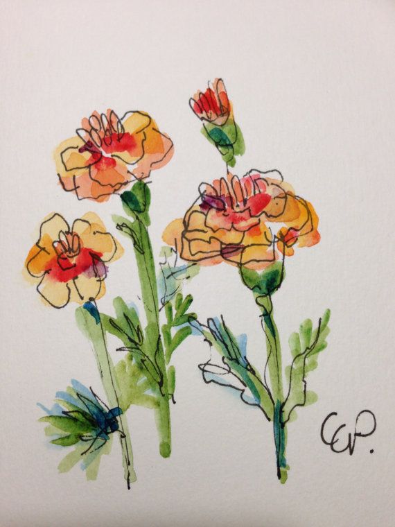 570x760 Marigold Watercolor Card Art Journal Watercolor