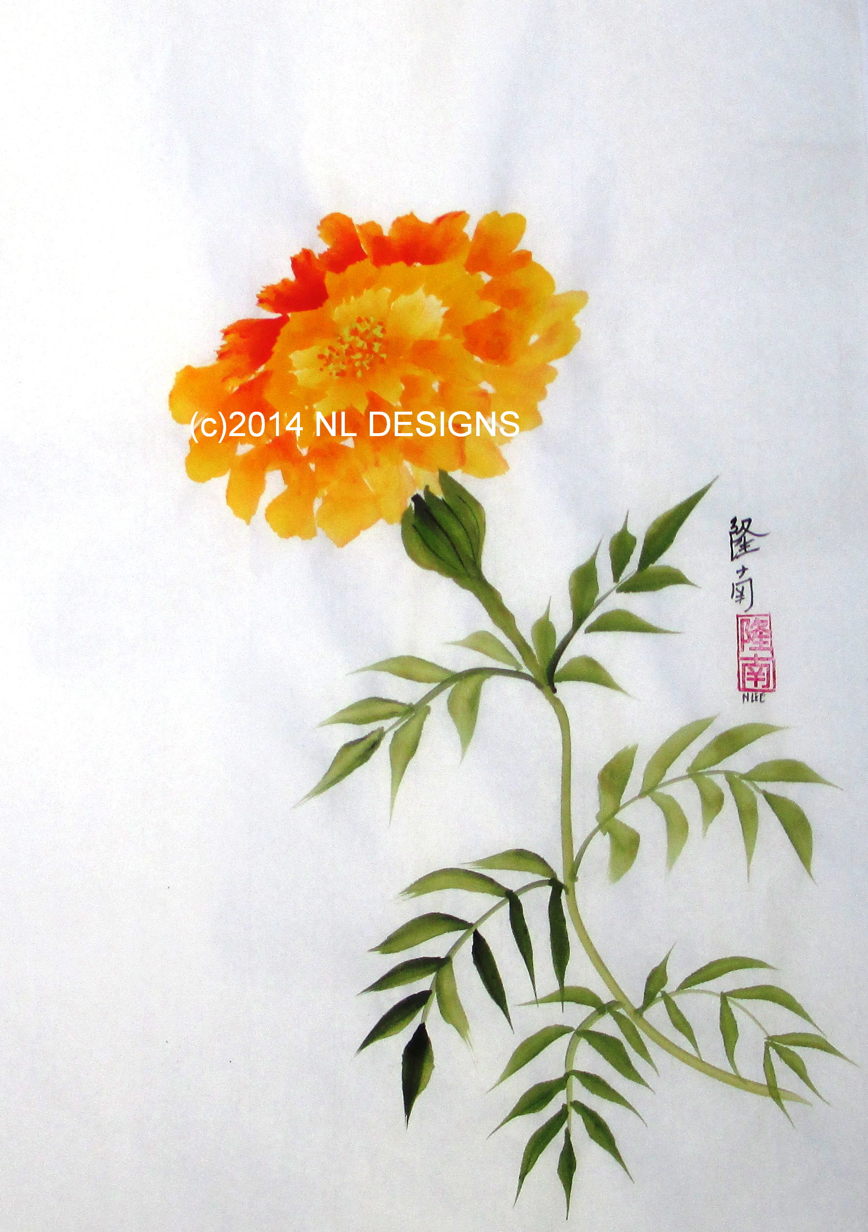 1777x2520 Marigold Flower Necklaces For Autumn Japanese Brush Paintings
