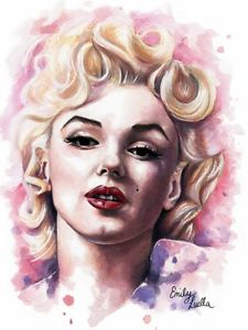 225x300 Marilyn Monroe Watercolor Painting Signed Fine Art Giclee Print
