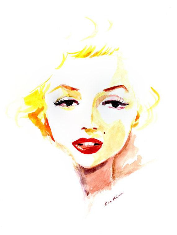 570x757 Marilyn Monroe Watercolor Portrait Painting Art Print Etsy
