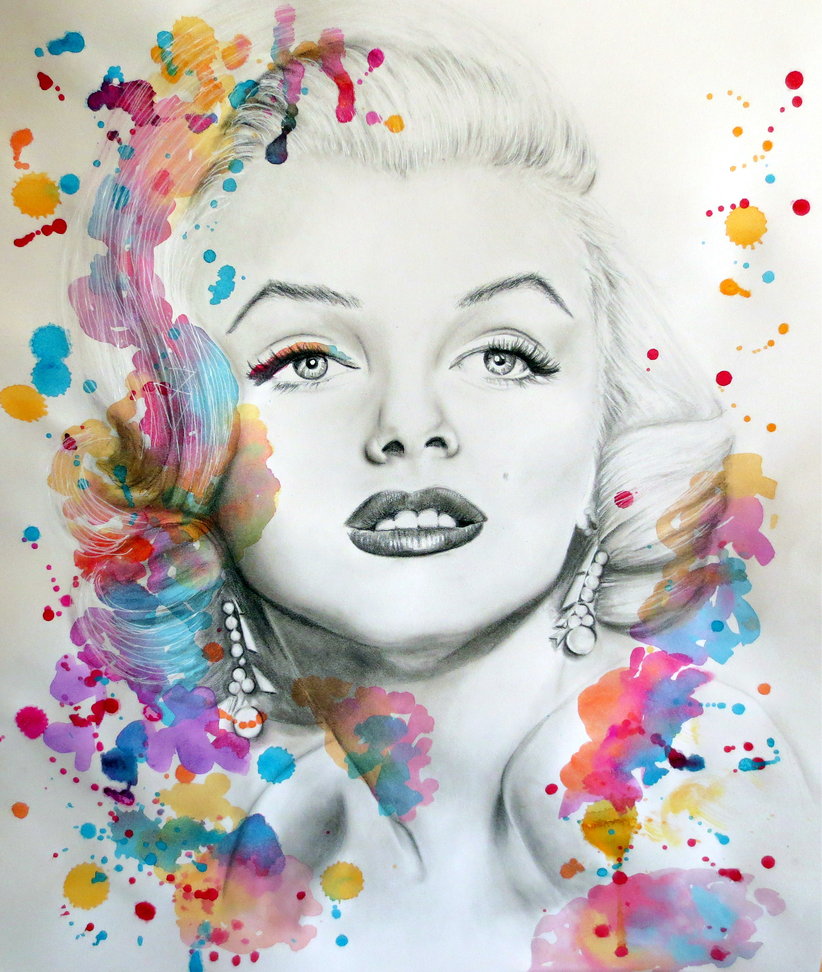 822x972 Marilyn Monroe Pencil Portrait And Paint Splash By Jessicajmiller