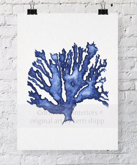 570x683 Sea Coral In Denim Watercolor Print 8x10