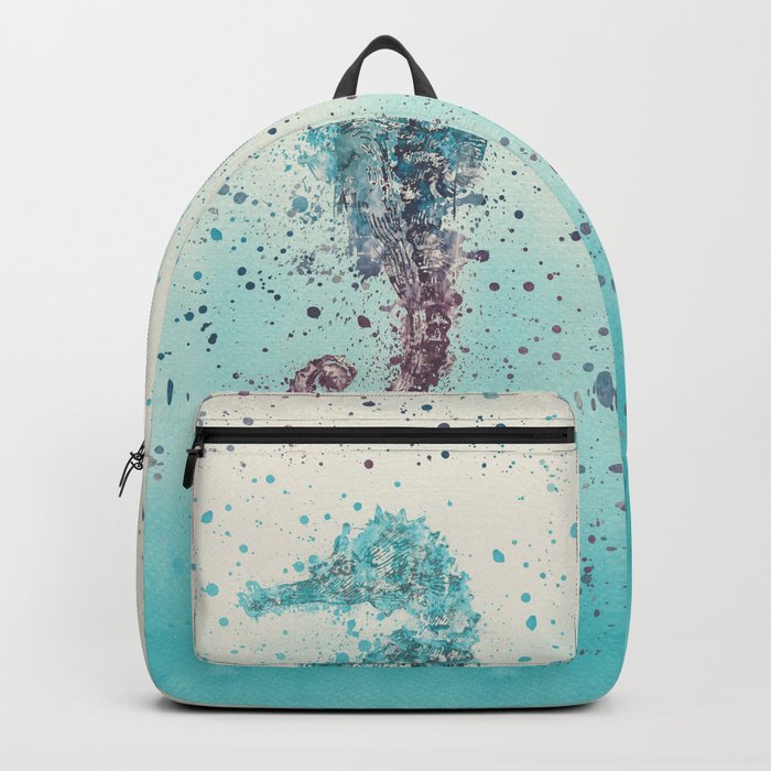 700x700 Seahorse Marine Life Turquoise Watercolor Art Backpack By