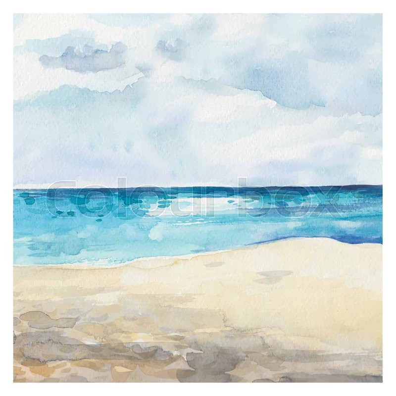 800x800 Watercolor Sea Background. Hand Drawn Painting. Summer Marine