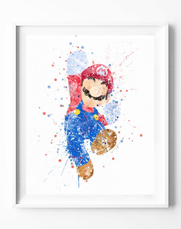 600x761 Super Mario Art Print Poster Watercolor Painting Wall Art Home