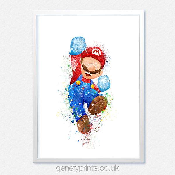 600x600 Super Mario Brothers Mario Watercolor Print