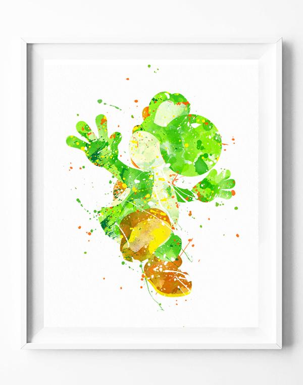 600x761 Super Mario Yoshi Art Print Poster Watercolor Painting Wall Art