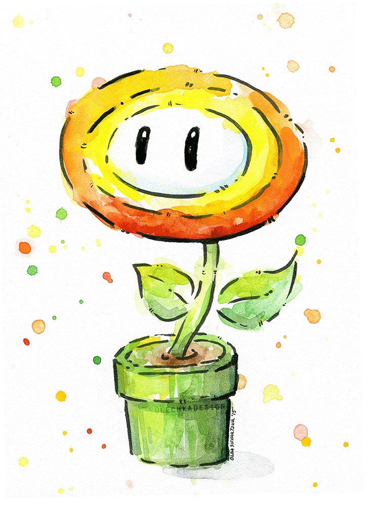 731x1000 Fireflower Mario Watercolor