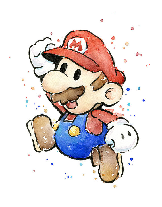 570x728 Mario Portrait Watercolor Art Print, Mario Print, Mario Watercolor