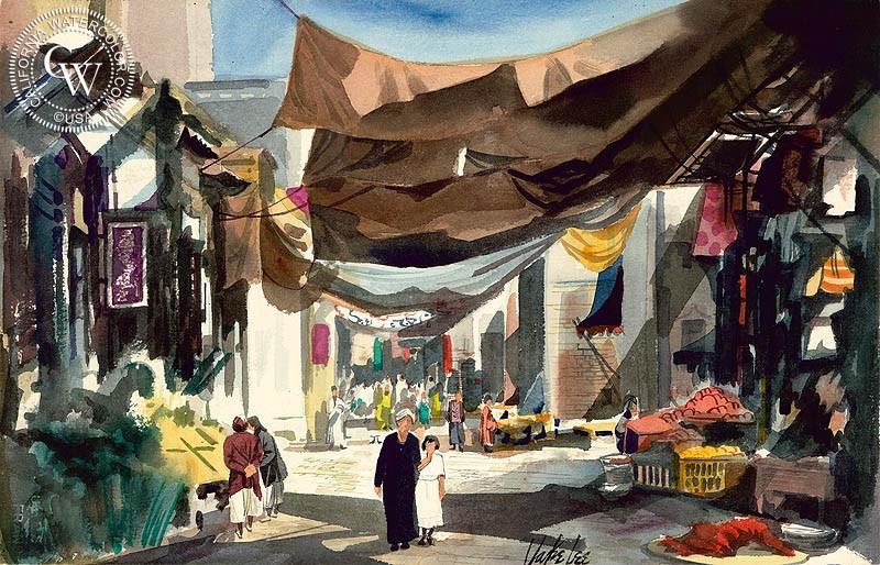 800x514 Market Scene, Art By Jake Lee California Watercolor