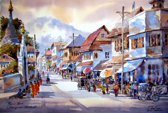 562x381 Market Watercolor Painting Haimchar