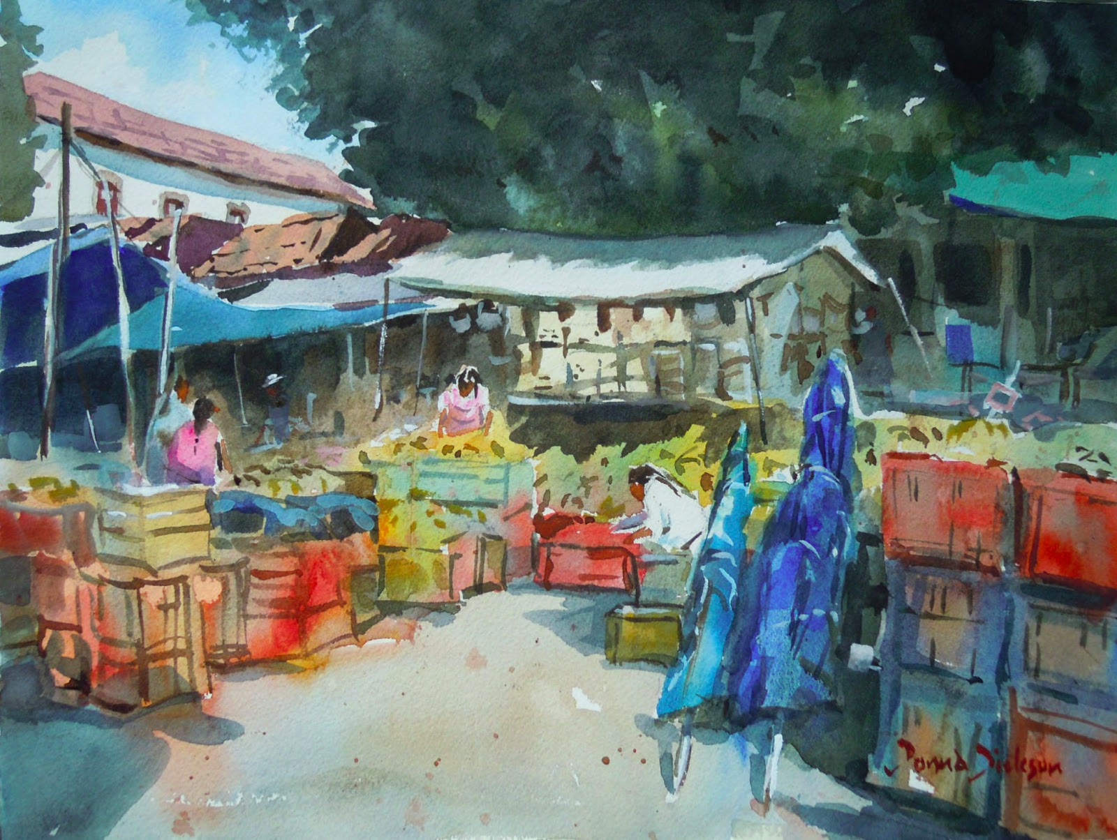 1600x1204 Donna Dickson Artist Patzcuaro Market Scene Watercolour