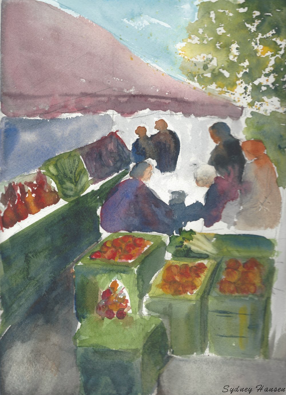 1000x1380 Farmers Market Watercolor Print Peachy Paintings