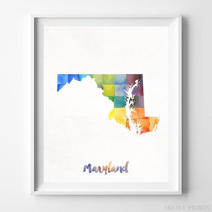 699x699 Maryland Usa Watercolor Map Print