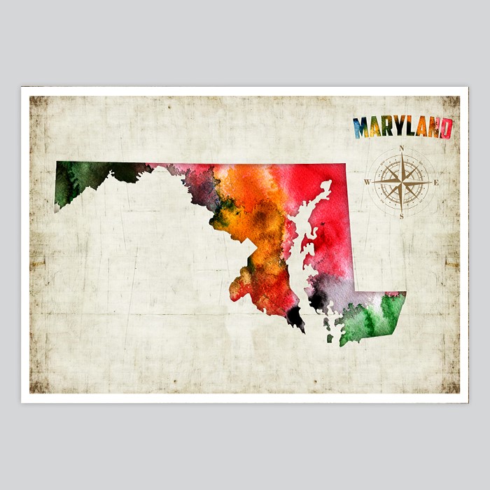 700x700 Maryland Watercolor Print