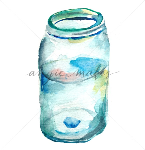 582x600 Hand Painted Watercolor Mason Jar Image