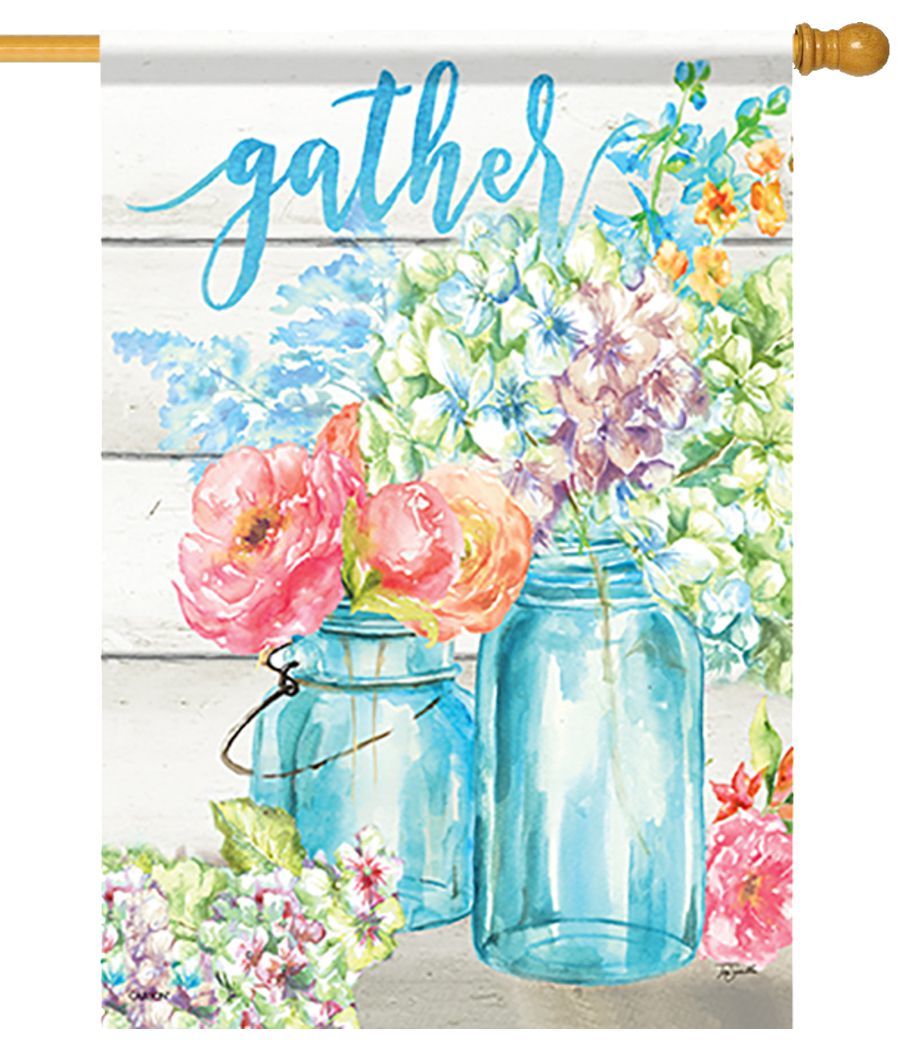900x1062 Watercolor Floral Mason Jar House Flag