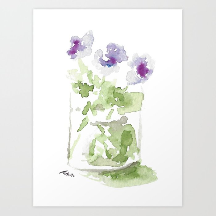 700x700 Watercolor Violets In A Mason Jar Art Print By Cedarandstring
