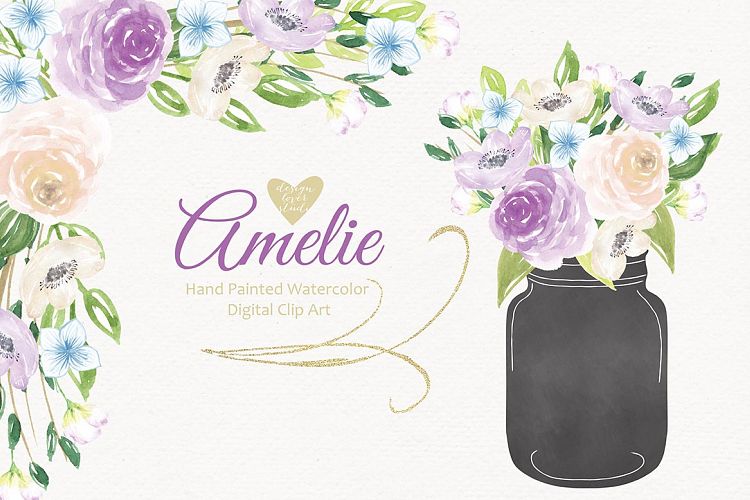 750x500 Watercolor Hand Painted Mason Jar Bouquets Clip Arts