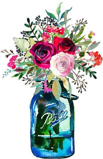 357x550 Watercolor Mason Jar Flowers Posters By Southprints Redbubble
