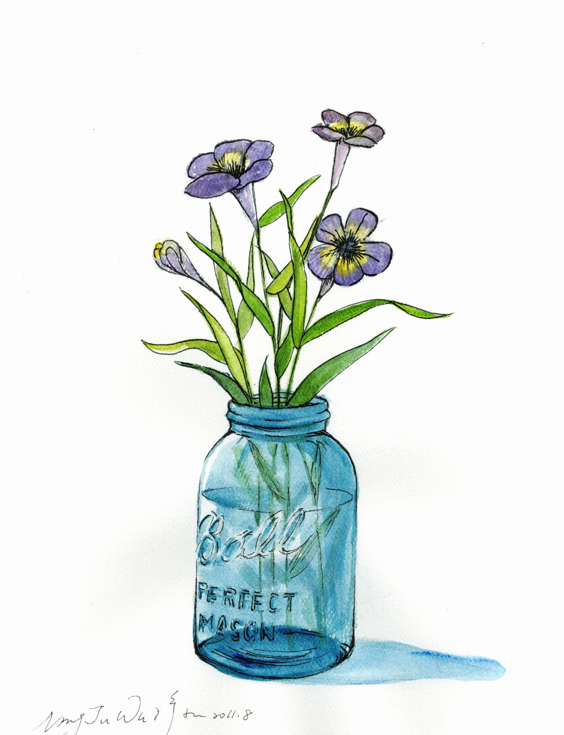 1152x1500 Flower Vase Water Painting Fresh Little Purple In Mason Jar