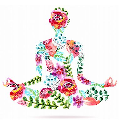 380x400 Yoga Pose Watercolor Bright Floral Vector. Lotus Pose. Mediation